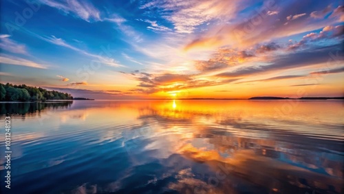 Tranquil sunset over a calm body of water, sunset, water, reflection, tranquil, nature, orange, yellow, peaceful, serene