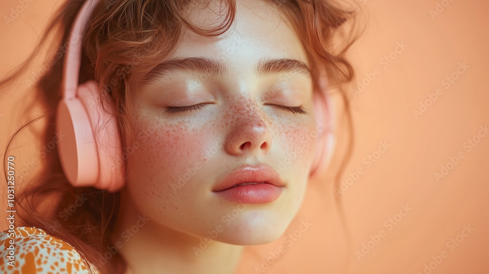 Beautiful woman wearing headphones, eyes closed Beautiful woman wearing headphones, eyes closed