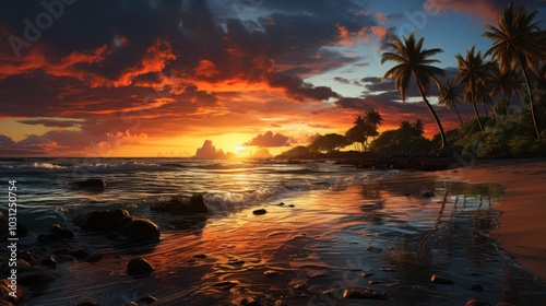 Tropical Sunset on a Sandy Beach