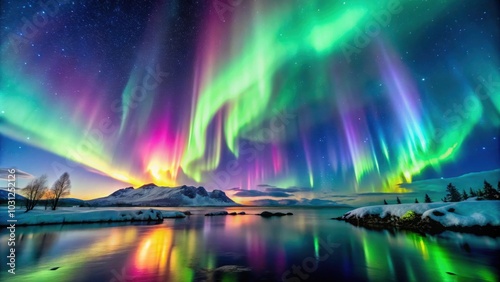 Vibrant display of the magical and mystical northern lights in the night sky