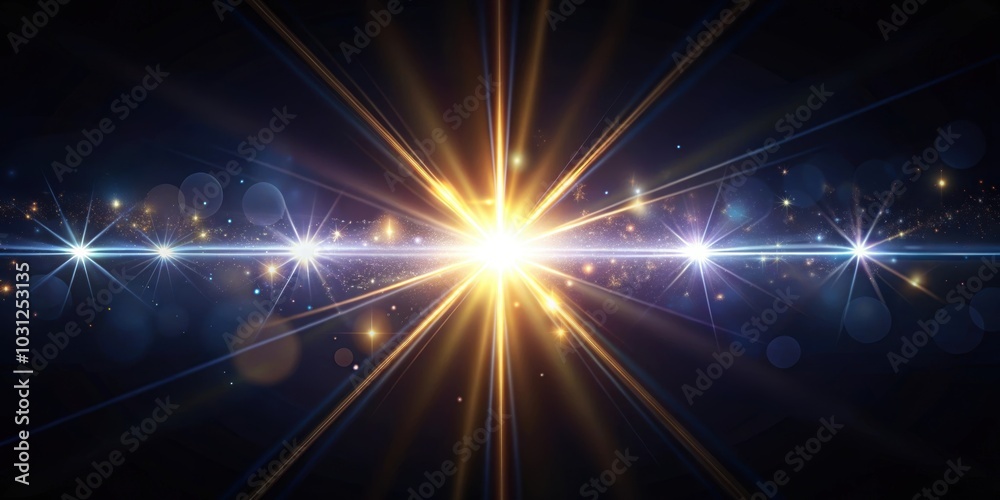 Shiny optical lens flares creating a sparkly light effect in a dark background, glowing, bright, shiny, abstract