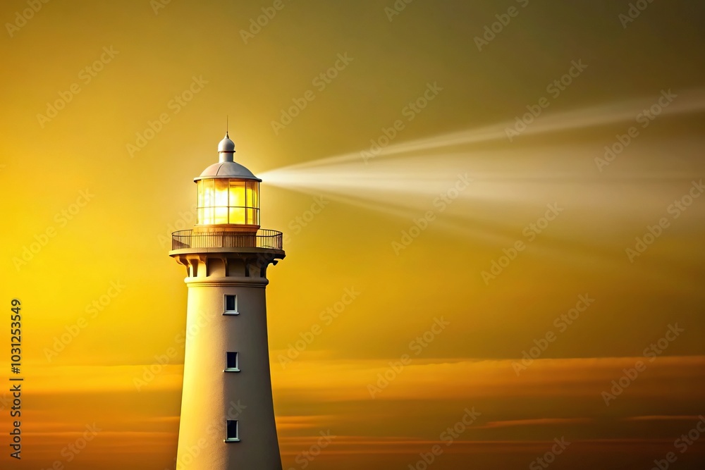 Long shot lighthouse beam isolated on yellow background with copy space Long shot lighthouse beam isolated on yellow background with copy space
