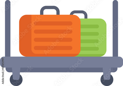 Airport luggage cart is carrying two suitcases, representing the concept of travel and baggage handling