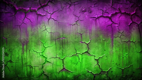 Gloomy neon Halloween background with cracked paint in green and purple , Halloween, spooky, abstract, neon, background, cracked, paint photo