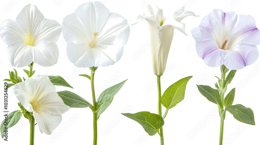 Fototapeta premium Collection of Elegant White Flowers Displayed on a White Background Generative AI
