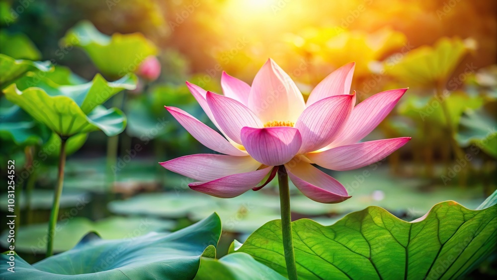 Fototapeta premium Lotus flower floating in serene pond with natural background