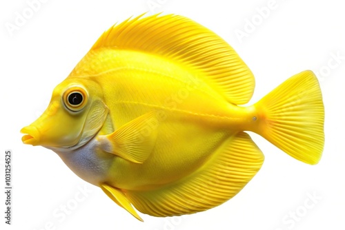 Long Shot yellow tang fish isolated on white background