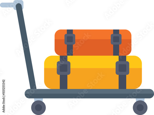 Airport baggage cart transporting two suitcases, representing travel and tourism