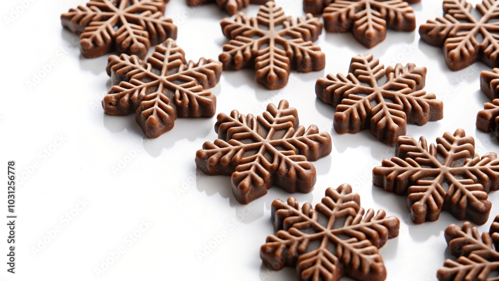 Snowflake-shaped chocolates on a white background, winter, holiday, sweet, dessert, confectionery, gourmet, delicious Snowflake-shaped chocolates on a white background, winter, holiday, sweet, dessert, confectionery, gourmet, delicious