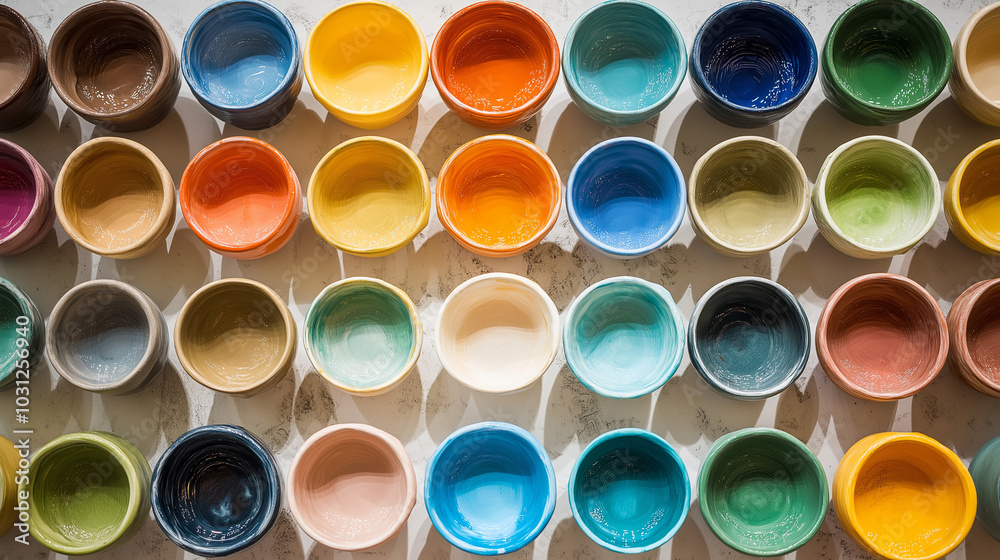 the image displays an array of paint pots the image displays an array of paint pots