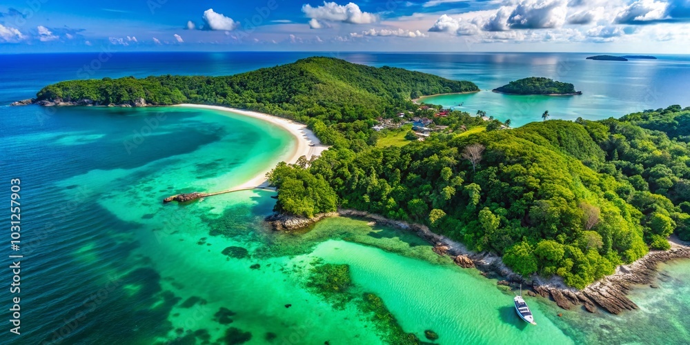 Aerial View of Koh Samet Island, Thailand - Turquoise Ocean and Tropical Bay Aerial View of Koh Samet Island, Thailand - Turquoise Ocean and Tropical Bay