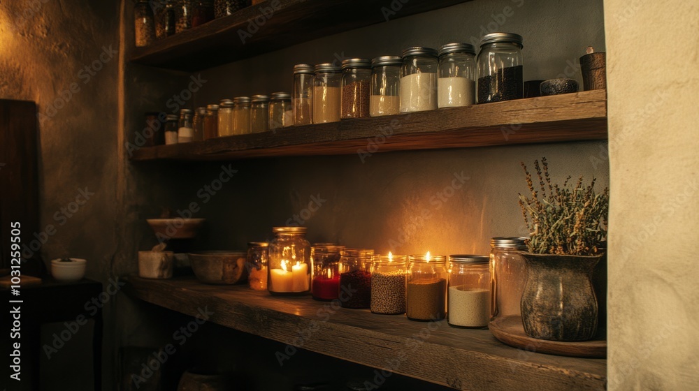 Minimalist Kitchen Spice Jars  Candlelight Glow