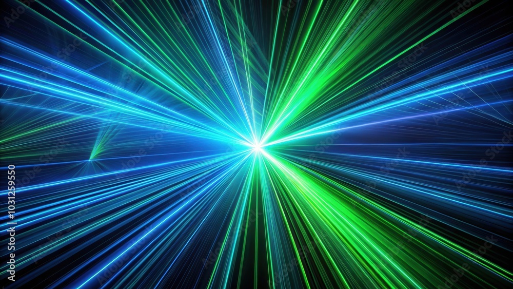 Dynamic green and blue laser lines creating sharp patterns on a black background , laser, lines, bright, green, blue