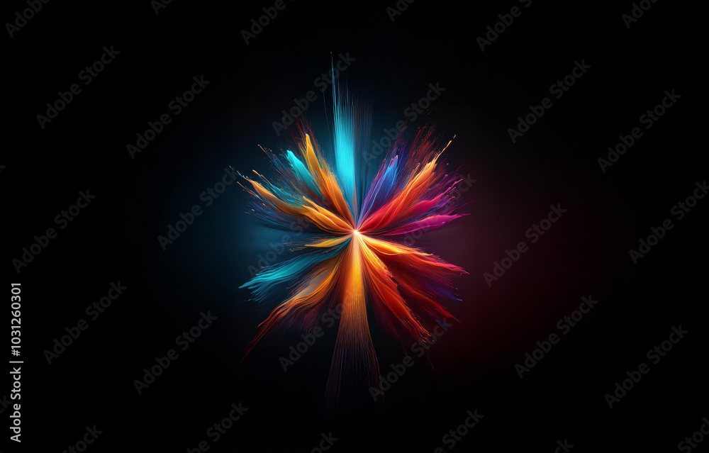 Abstract colorful lines radiating outwards from a central point on a dark background. Abstract colorful lines radiating outwards from a central point on a dark background.