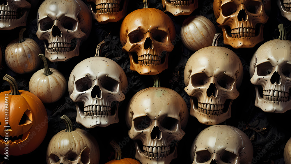 Halloween skull stack decoration For Halloween Background Halloween skull stack decoration For Halloween Background