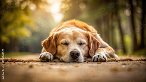 Dog peacefully sleeping on the ground, dog, pet, animal, relaxation, nap, rest, peaceful, sleeping, lying down, ground, fluffy