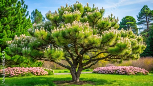 of a blooming Pinus jeffreyi tree in the spring, Pinus jeffreyi, Jeffrey pine, Jeffrey's pine, yellow pine, black pine photo