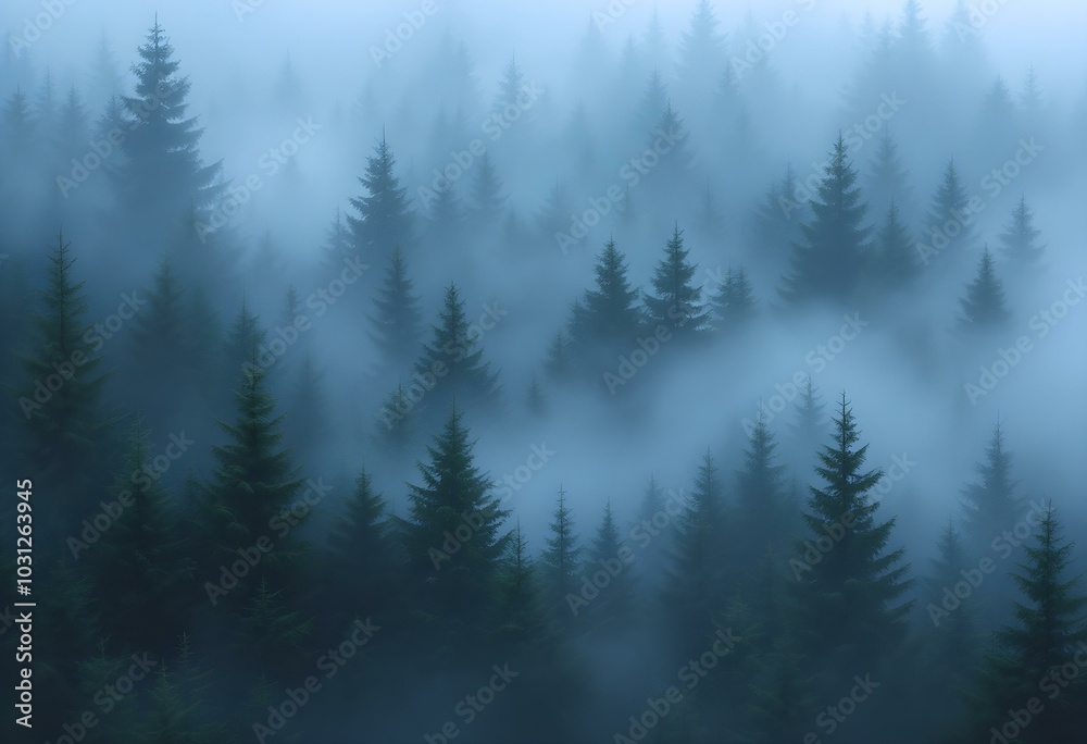 Misty Forest Enchantment: A Mystical View of Pine Trees Shrouded in Fog Misty Forest Enchantment: A Mystical View of Pine Trees Shrouded in Fog