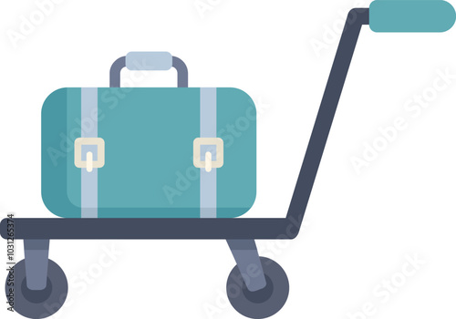 Simple icon of a luggage trolley cart being used to transport baggage at the airport, isolated on white