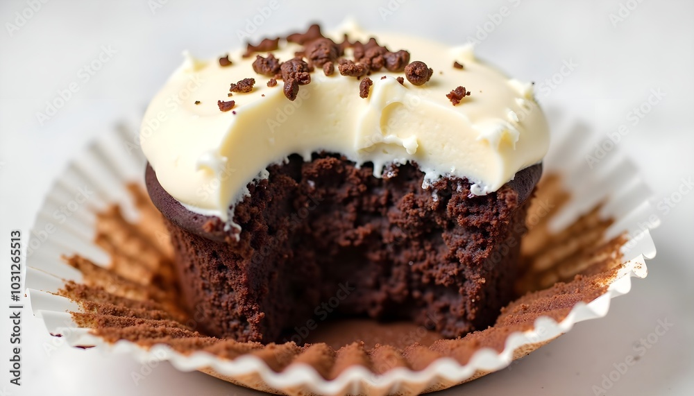 eaten chocolate cupcake with vanilla cream eaten chocolate cupcake with vanilla cream
