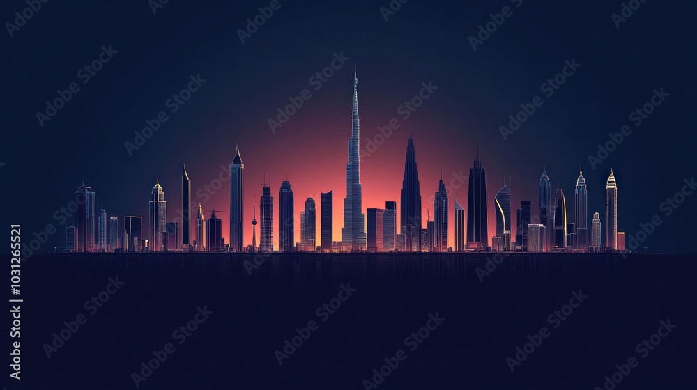 Iconic skyline vector illustrations, featuring the skylines of famous cities like Dubai, New York, and Hong Kong Iconic skyline vector illustrations, featuring the skylines of famous cities like Dubai, New York, and Hong Kong