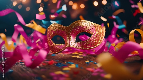 Colorful Mask Surrounded by Party Confetti