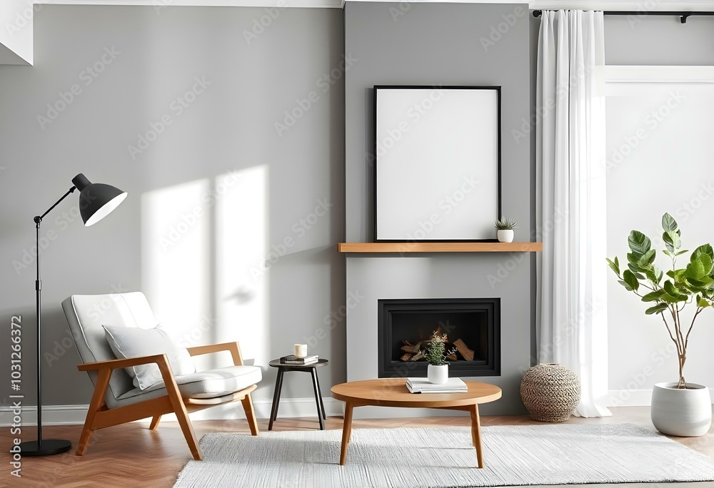 A modern living room with a blank frame wall art A modern living room with a blank frame wall art