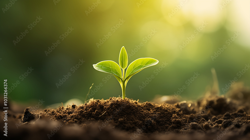 Young Plant Sprout Growing in Soil with Natural Background Young Plant Sprout Growing in Soil with Natural Background