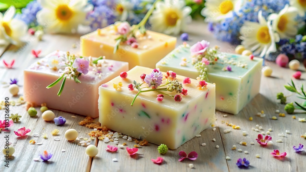 Artisanal Pastel Soaps with Floral Accents - Organic Handcrafted Beauty for Home Decor Artisanal Pastel Soaps with Floral Accents - Organic Handcrafted Beauty for Home Decor