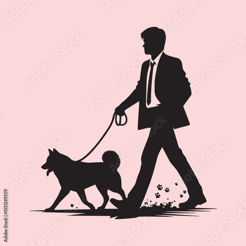 dog vector, Man walking with dog vector silhouette vector black and white