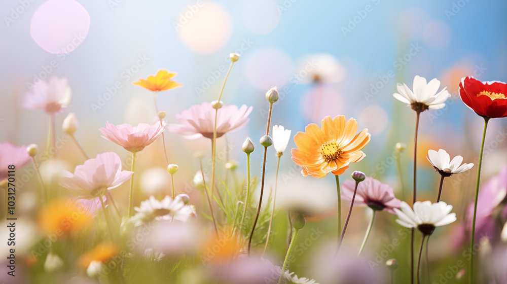 Vibrant Spring Meadow with Colorful Wildflowers Vibrant Spring Meadow with Colorful Wildflowers