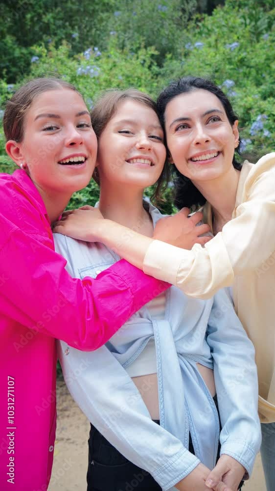 Vertical. Young caucasian women hugging outdoors, smiling and enjoying a moment of friendship and togetherness. Girls showcasing happiness, bonding, and positive energy in a casual and relaxed setting Vertical. Young caucasian women hugging outdoors, smiling and enjoying a moment of friendship and togetherness. Girls showcasing happiness, bonding, and positive energy in a casual and relaxed setting
