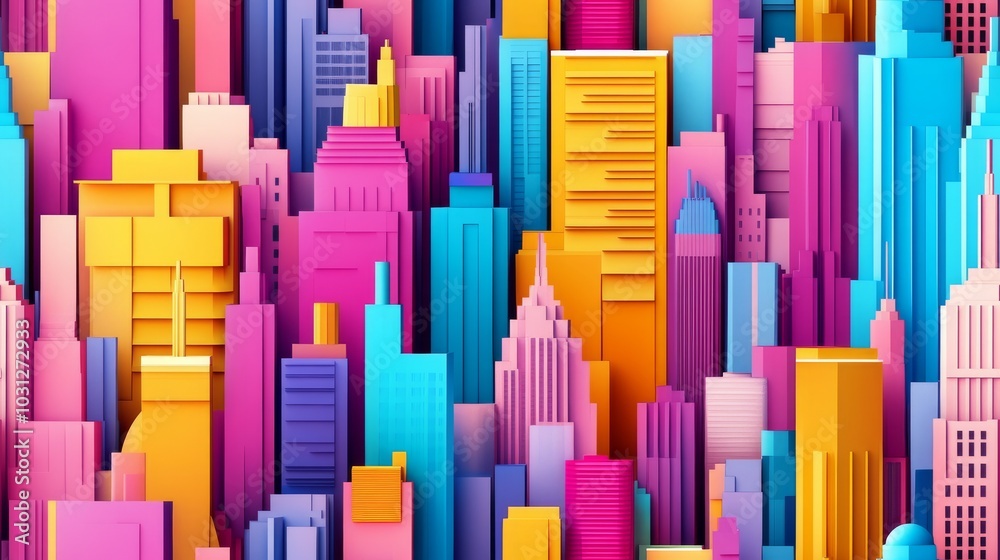 Vibrant Colorful Cityscape in Geometric Style Vibrant Colorful Cityscape in Geometric Style