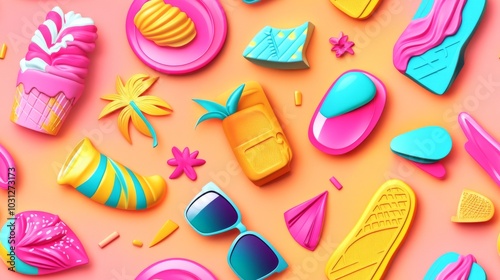 Vibrant Summer Accessories on Colorful Background