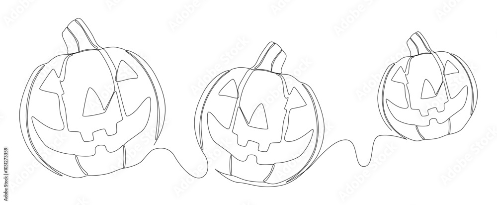 One continuous line of Halloween Pumpkin, Jack O' Lantern. Thin Line Illustration vector concept. Contour Drawing Creative ideas. One continuous line of Halloween Pumpkin, Jack O' Lantern. Thin Line Illustration vector concept. Contour Drawing Creative ideas.