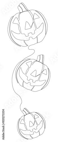 One continuous line of Halloween Pumpkin, Jack O' Lantern. Thin Line Illustration vector concept. Contour Drawing Creative ideas.