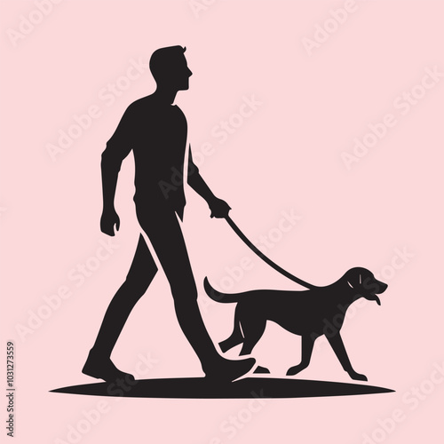 dog vector, Man walking with dog vector silhouette vector black and white