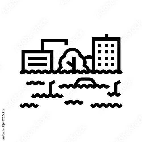 flooded street disaster line icon vector. flooded street disaster sign. isolated contour symbol black illustration