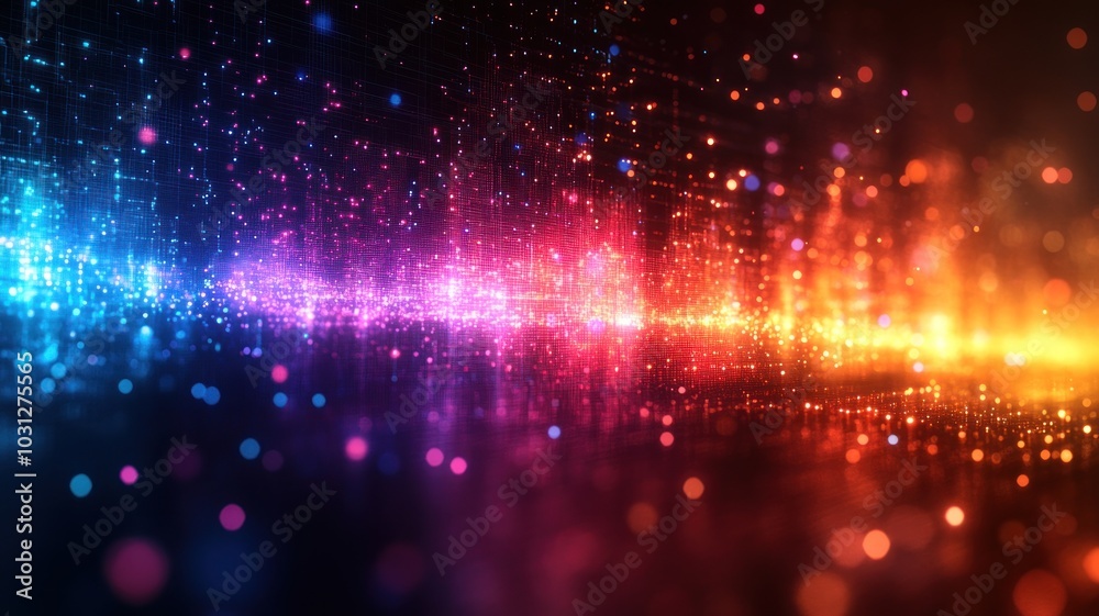 Abstract digital background with colorful light particles.