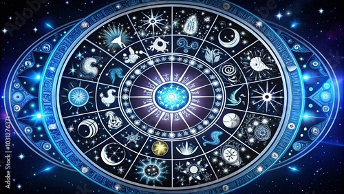Wallpaper Mural Black and White Zodiac Circle with Natal Chart and Horoscope Elements for Astrology Lovers Torontodigital.ca