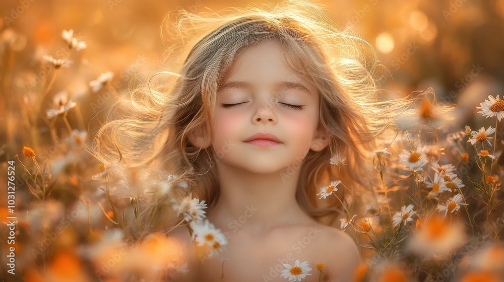 A child with radiant hair beams with joy in a field of wildflowers, capturing pure happiness and innocence. A child with radiant hair beams with joy in a field of wildflowers, capturing pure happiness and innocence.