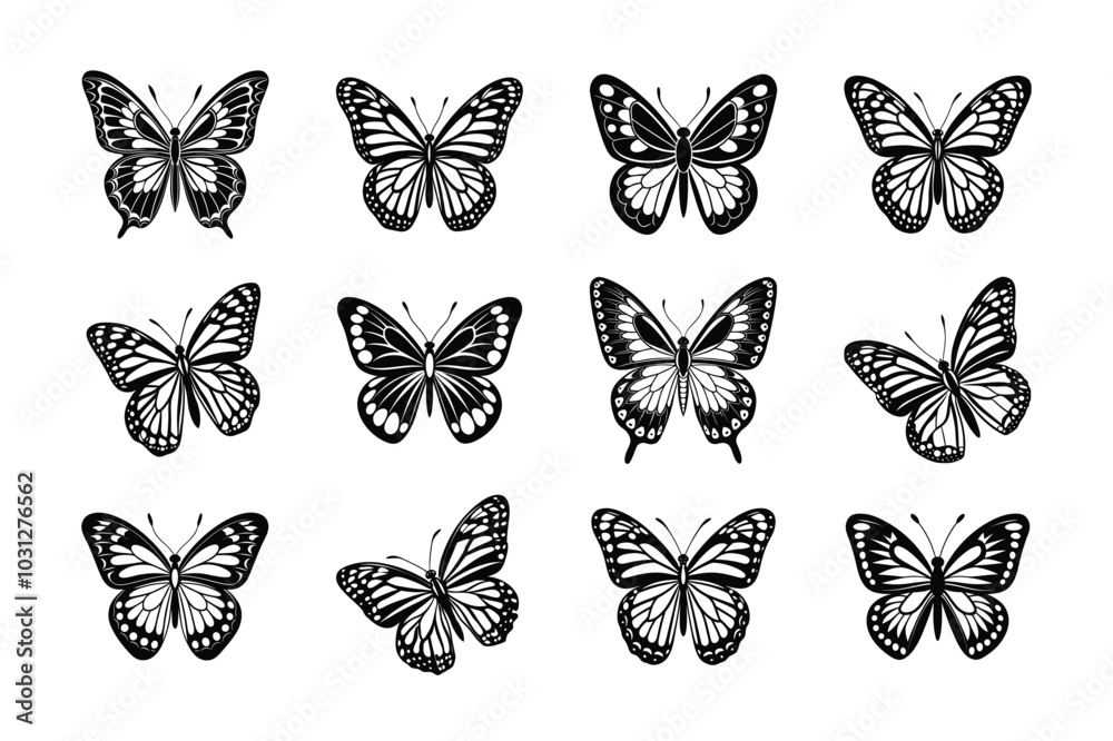 Monarch Butterfly Silhouettes Collection | Vector Illustrations Isolated on White Background Monarch Butterfly Silhouettes Collection | Vector Illustrations Isolated on White Background