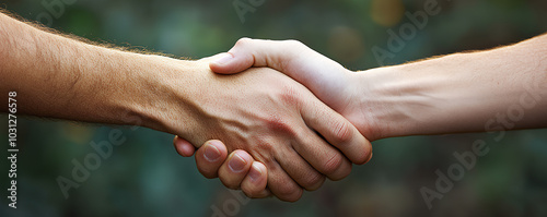 Two hands gripping each other tightly in a handshake, symbolizing tough negotiation, hardfought agreement, tense negotiation