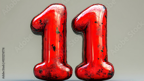 Red, textured number 11 dis...