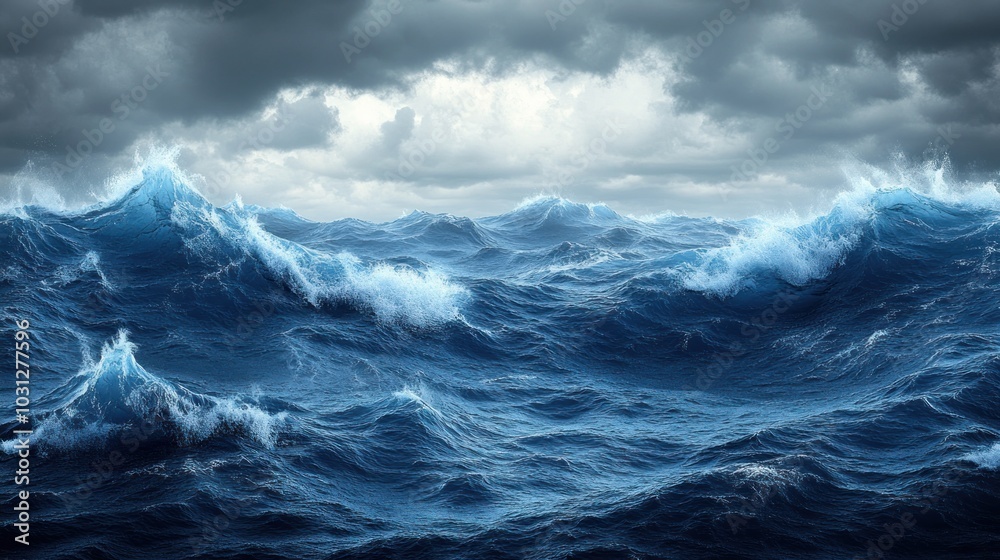 Stormy ocean waves under a dramatic cloudy sky. Stormy ocean waves under a dramatic cloudy sky.