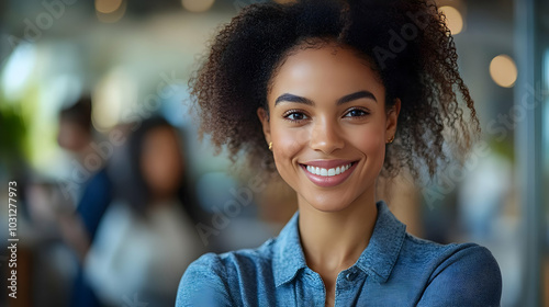 A smiling woman with curly ...