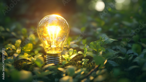 A glowing light bulb surrou...