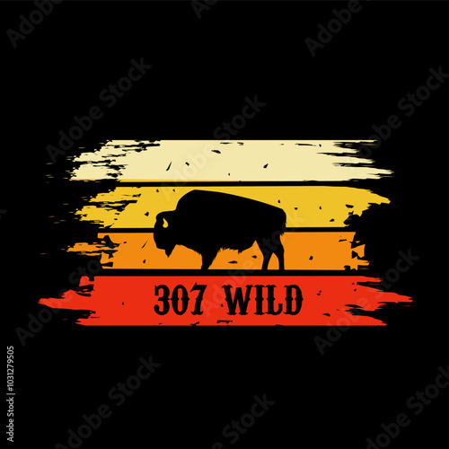 307 Wild Bison Silhouette Retro Design 