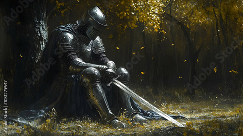 A solitary knight sits in a...