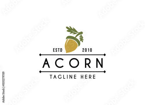 Oak leaf acorn logo simple. Simple Acorn or Oaknut with Oak Leaves Branch silhouette classic logo design